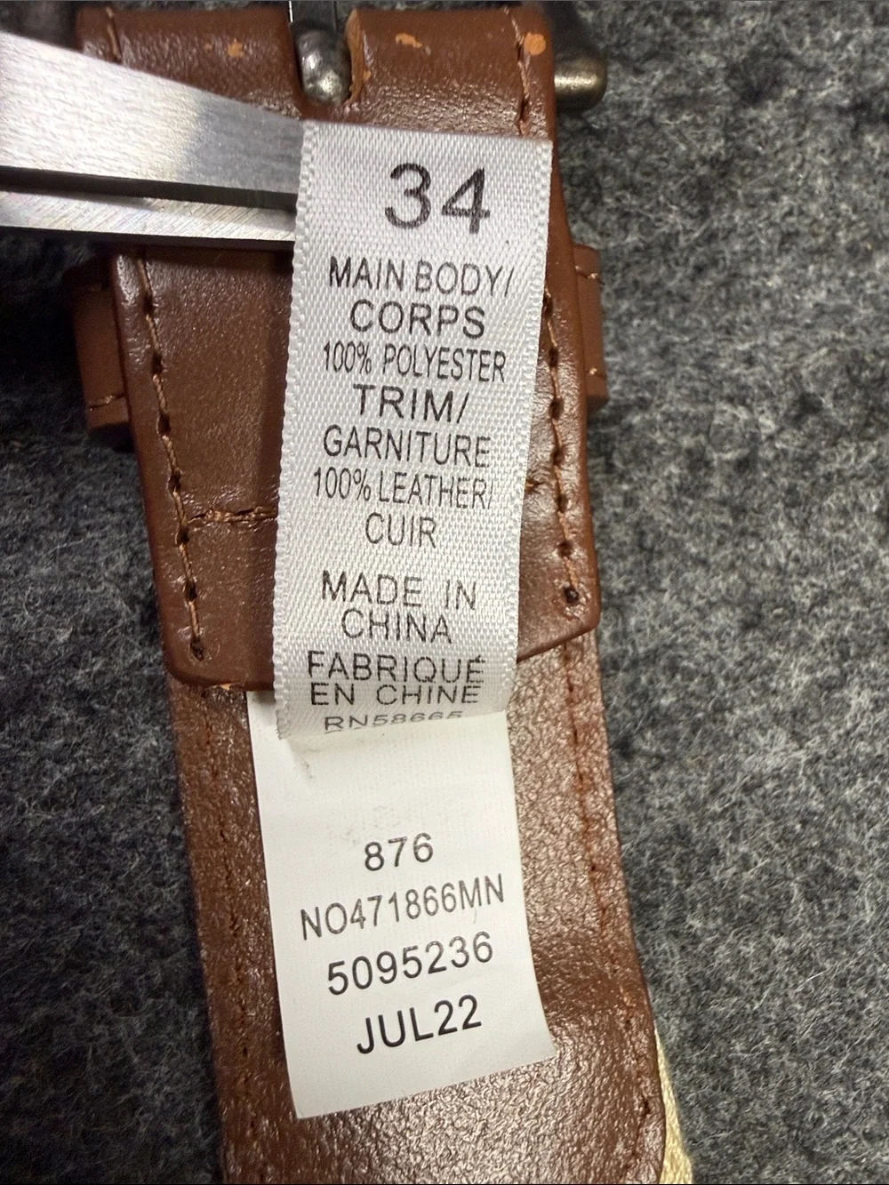 Nordstrom Brown Leather & Beige Canvas Casual Belt